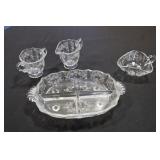 Fostoria Meadow Rose footed 3 part relish dish,