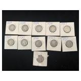 11 Mercury dimes 1920 - 1945