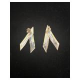 Tri color V earrings marked 14Kt Italy on the