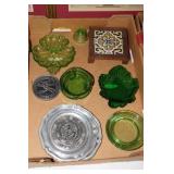 Lot - Uranium glass divided dish, green glass