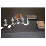 Pewter and lead soldiers and 3 wallets