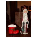 Lefton china Christmas boot and Santa figurine