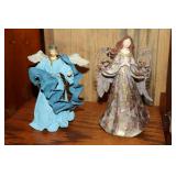 2 Angel figurines - one is a paper mache tree