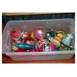 Tub containing old Christmas ornaments