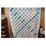 Handmade blue and yellow patchwork quilt 69 X 77