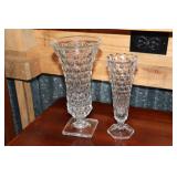 2 American pattern Fostoria vases - 8 inch and 10