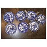 7 Blue Willow divided plates - marked Moriyama