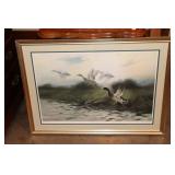 Framed print of flying mallards No. 305/950 32 X