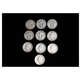 (10) Silver Quarters including 1925, 27, 34, 36,