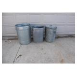 Three Metal Garbage Cans