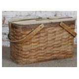 A Vintage Woven Hickory Splint Picnic Basket