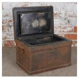 An Antique Heavy Iron Strong Box-Safe w/key, VG