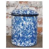 A Fine Blue Swirl Graniteware Covered Can, Exc