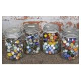 4 Jars of Vintage Marbles, 5.5"H