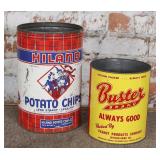 2 Vntage Tin Litho Cans, Highland potato chips &