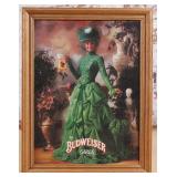 Vintage Budweiser Girl Print in Oak Frame   VG