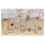 9 Large Enameled Beer Tankards mostly Munich