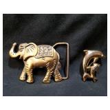 Brass Colored Elephant Belt Buckle, 2.5" x  2"