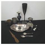 Vintage silver plated items and a letter opener