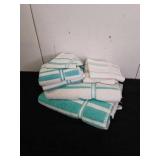 Two bath towels, three hand towels and two