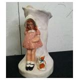 Vintage 7 inch vase with  little girl and Cat