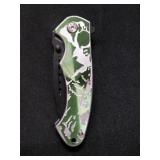 NEW Etched Wolf Folding Knife with Clip, 3.5"