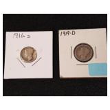 1916 S and 1919 D Silver Mercury Dimes *Please