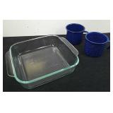 8 x 8-in Pyrex baking dish and two granite metal