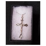 Mexican Silver Jesus Cross on German Silver Chain