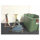 Misc Jack Stands and Floor Jack with Green Tote