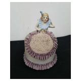 Antique chalkware half doll pin cushion