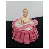 Antique chalkware half doll pin cushion