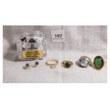 Rings-2; one marked Lind; Pierced Earrings-