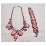 Vintage Necklace & Bracelet; Pink