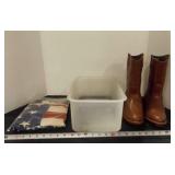 USA Flag/Plastic tote- no Lid/ Boots