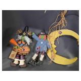 (2) Wooden Witches and Moon Hanging Art Dï¿½cor
