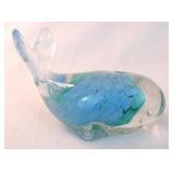 Glass Whale with Blue & Green Center Paper Weight