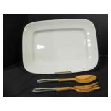 1)Ironstone China Platter, 1)Wooden Spoon and