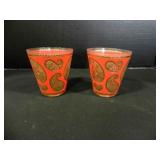 2) Vintage Red/Gold Paisley Glass Cups