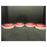 4) Vintage Ruby Red Diamond Point Glass Bowls