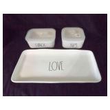 3 pcs Rae Dunn Cover containers, platter