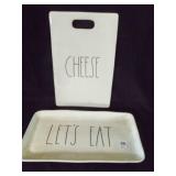 2 Rae Dunn CHEESE board & LETS EAT platter