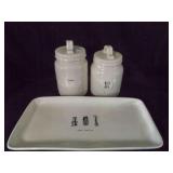 2 Rae Dunn Canisters TEA EAT- Tray HOME COOKING