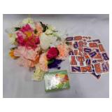 An Assortment of Fake Flowers & Red/Blue Stickers