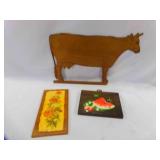 Large Wooden Cow Wall Hanger - Watermelon &