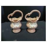 2) Vintage Weller Pottery Peach Flower Vases