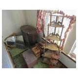 assorted furniture, boxes, 2 mirrors