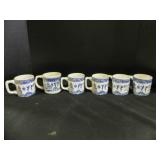 6 Vintage Willow Pattern Coffee Mugs