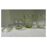 3 Decorative Glass Vases, Glass Lid