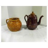 Vintage Brown Glazed Pitcher, Mccoy Bean Pot